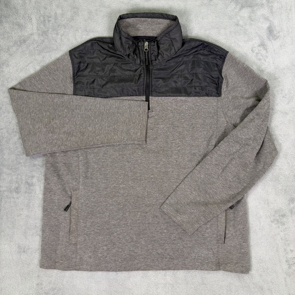 Eddie Bauer Sweater Mens‎ XL Gray 1/4 Zip Soft Shell Knit Mix Casual Pullover
